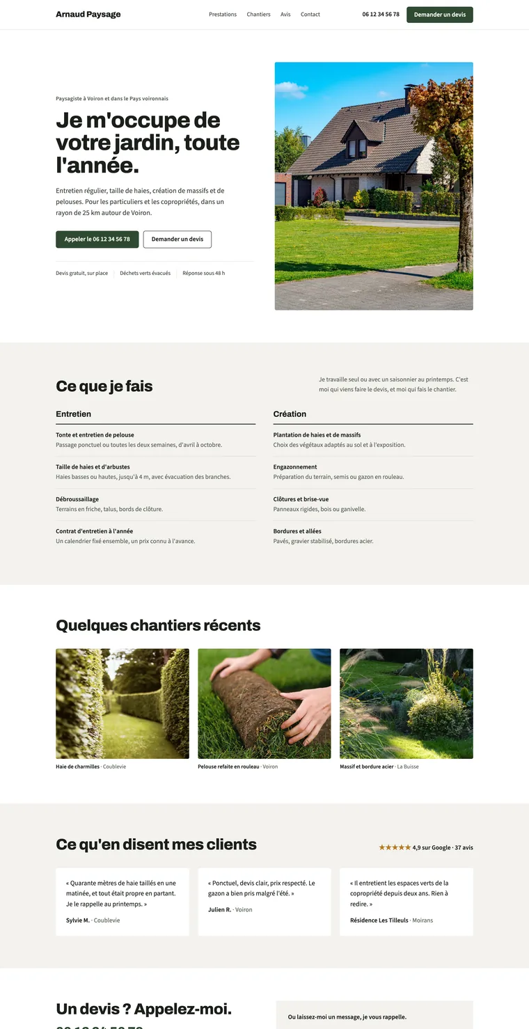 Site d'Arnaud Paysage – version ordinateur