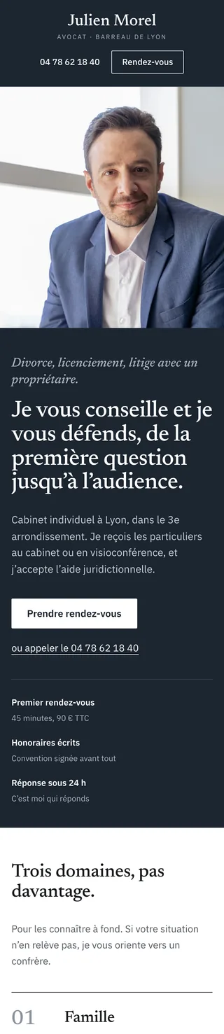 Site de Julien Morel, avocat – version mobile
