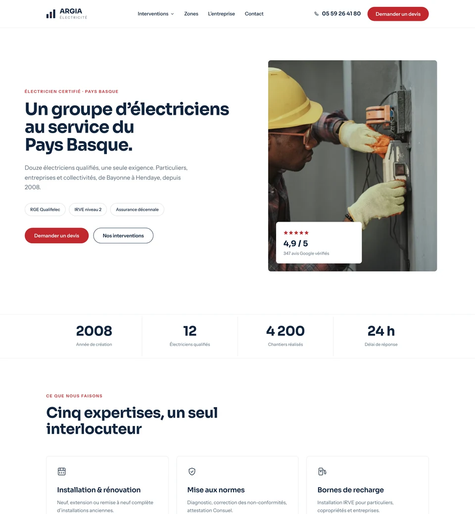 Site Argia Électricité — version ordinateur