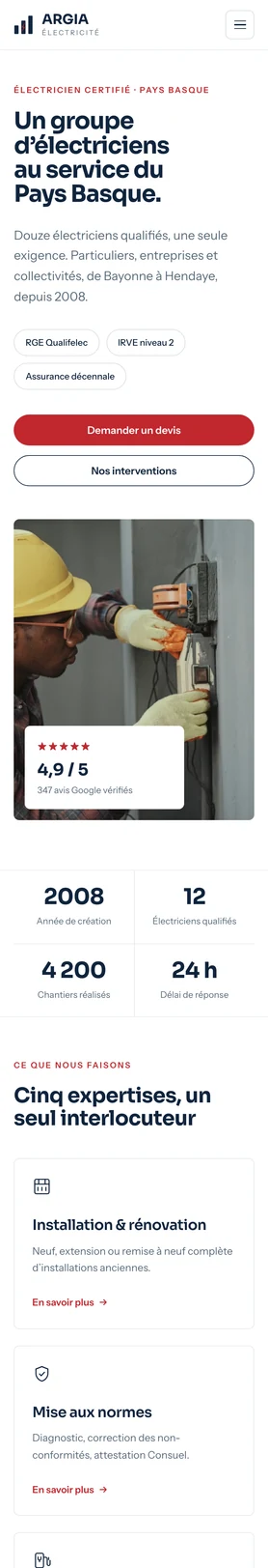 Site Argia Électricité — version mobile