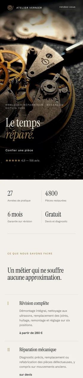 Site Atelier Vernier — version mobile