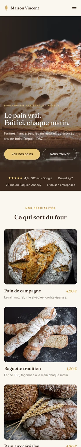 Site Boulangerie — version mobile