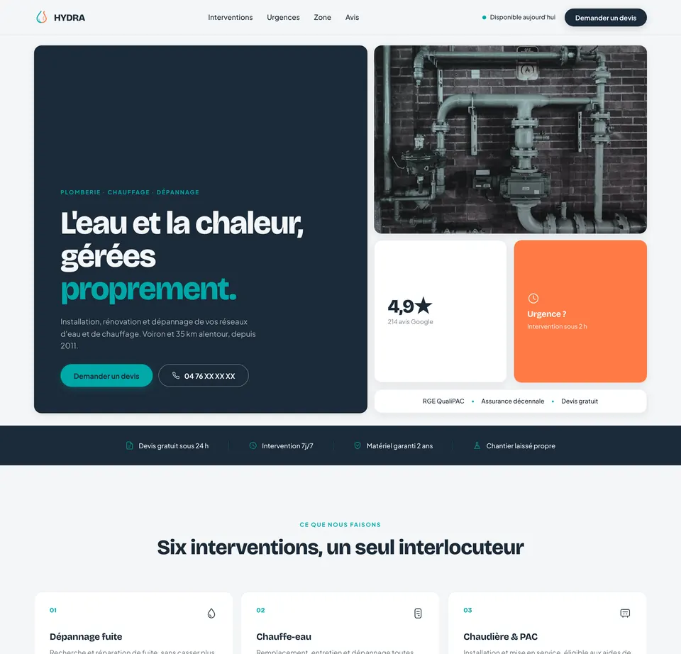 Site Hydra Plomberie — version ordinateur