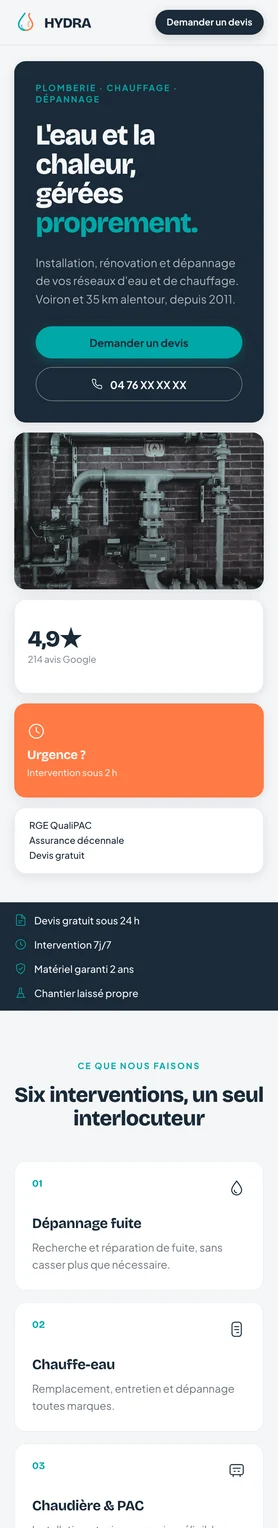 Site Hydra Plomberie — version mobile