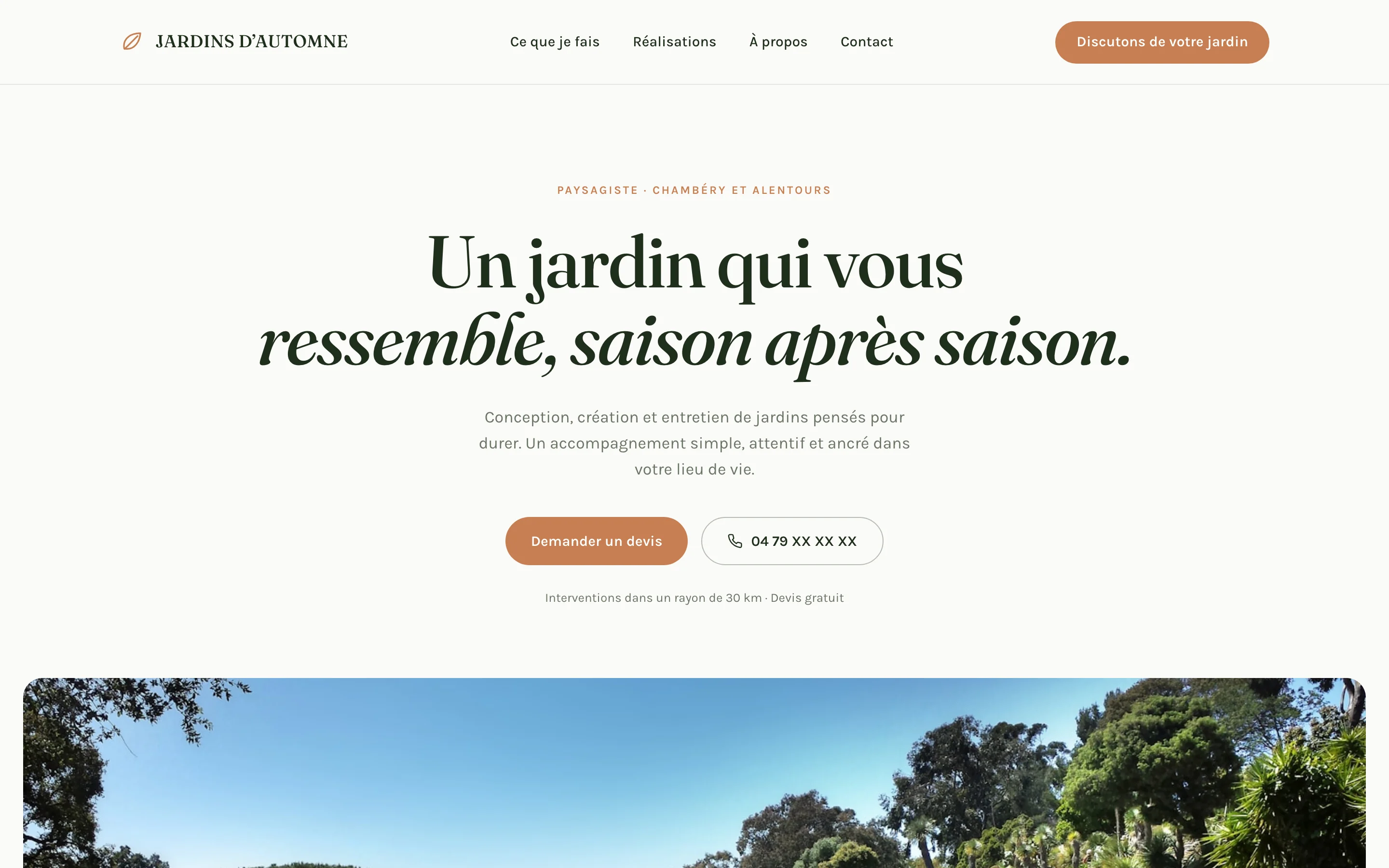 Aperçu de la page d'accueil du site Jardins d'Automne