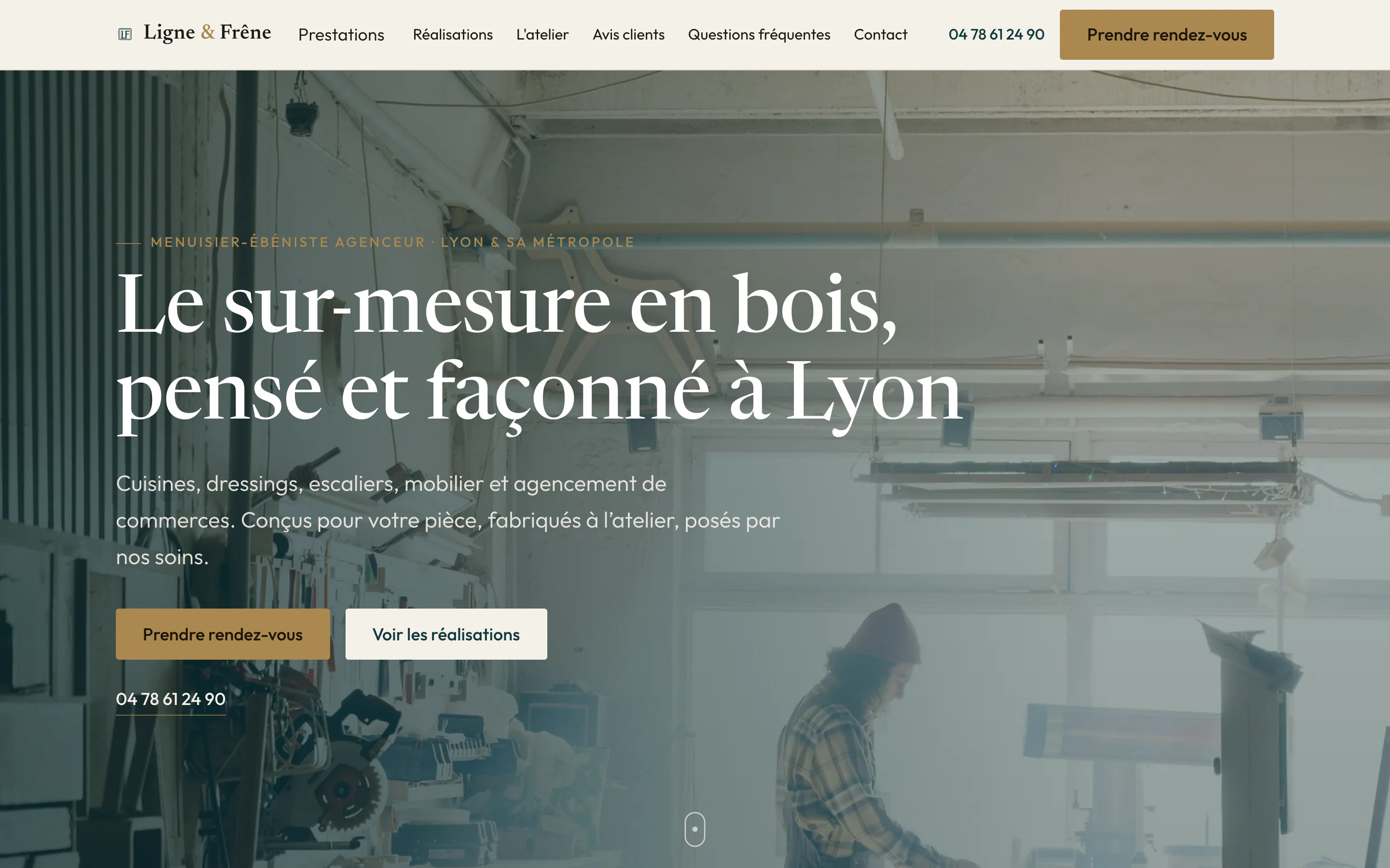 Aperçu de la page d'accueil du site Ligne & Frêne