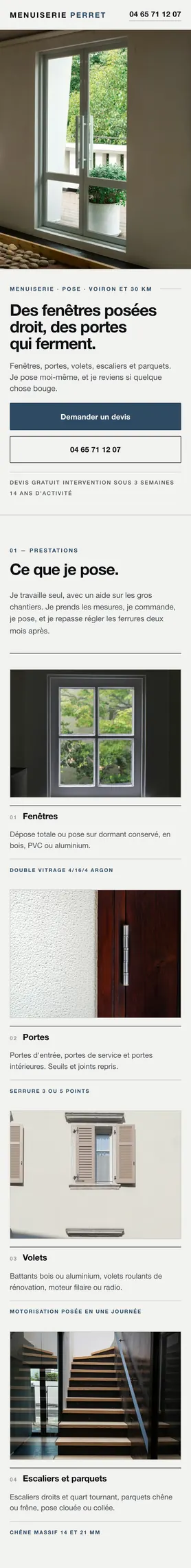 Site Menuiserie Perret — version mobile