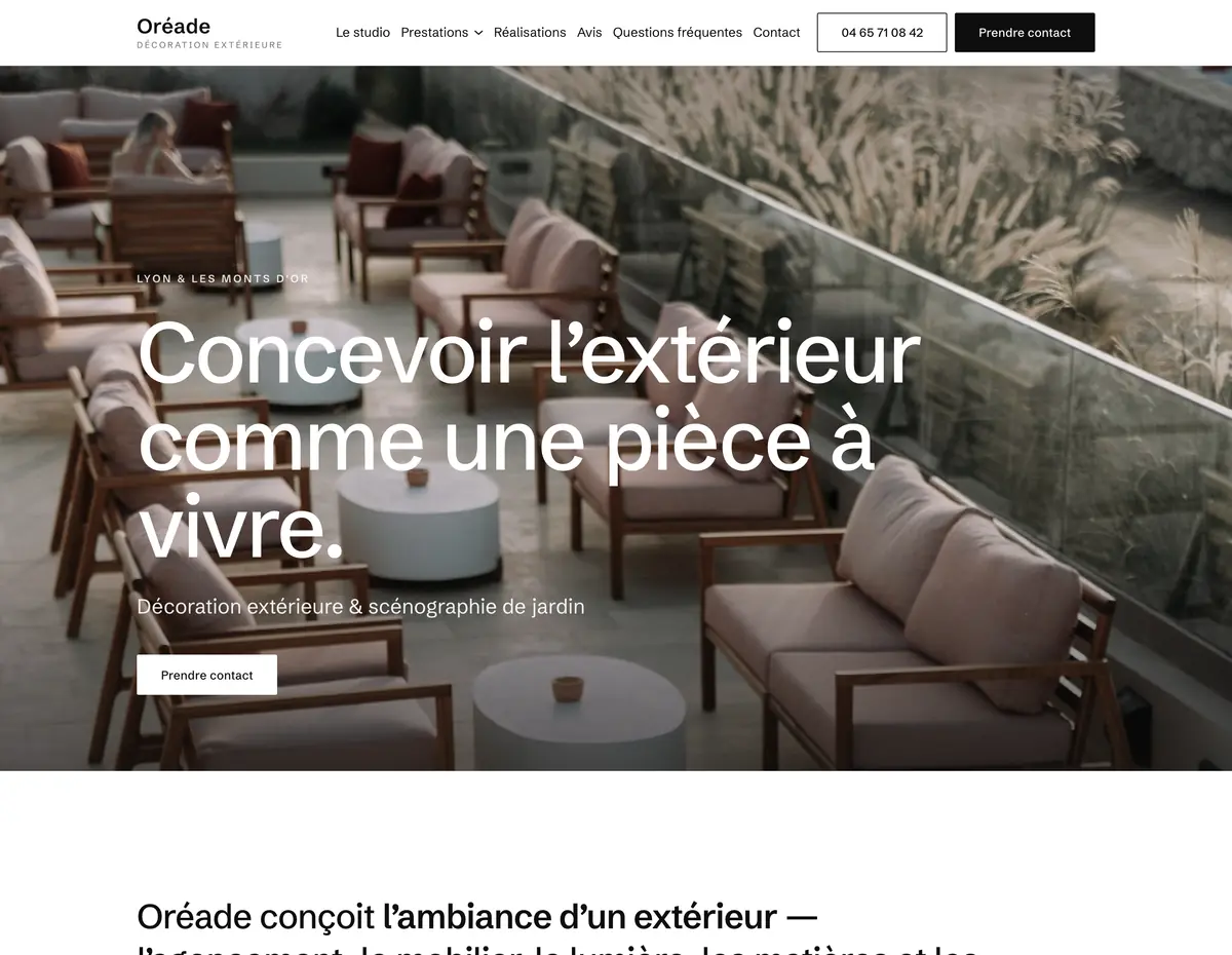 Aperçu de la page d'accueil du site de démonstration Oréade